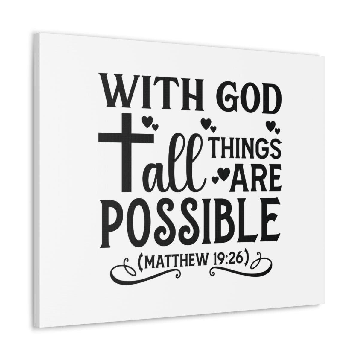 Scripture Walls Possible Matthew 19:26 Cross Heart Bible Verse Canvas Christian Wall Art Ready to Hang Unframed-Express Your Love Gifts