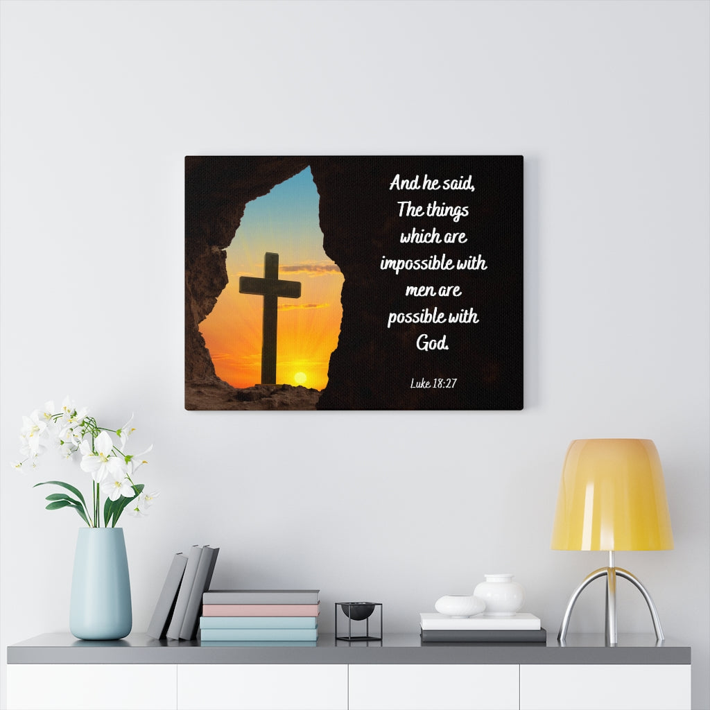 Scripture Walls Possible With God Luke 18:27 Bible Verse Canvas Christian Wall Art Ready to Hang Unframed-Express Your Love Gifts