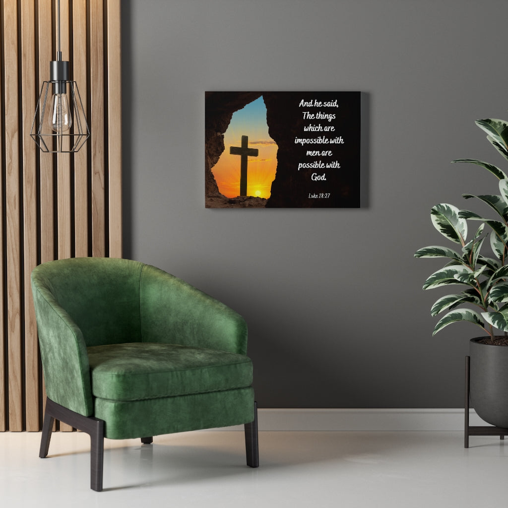 Scripture Walls Possible With God Luke 18:27 Bible Verse Canvas Christian Wall Art Ready to Hang Unframed-Express Your Love Gifts
