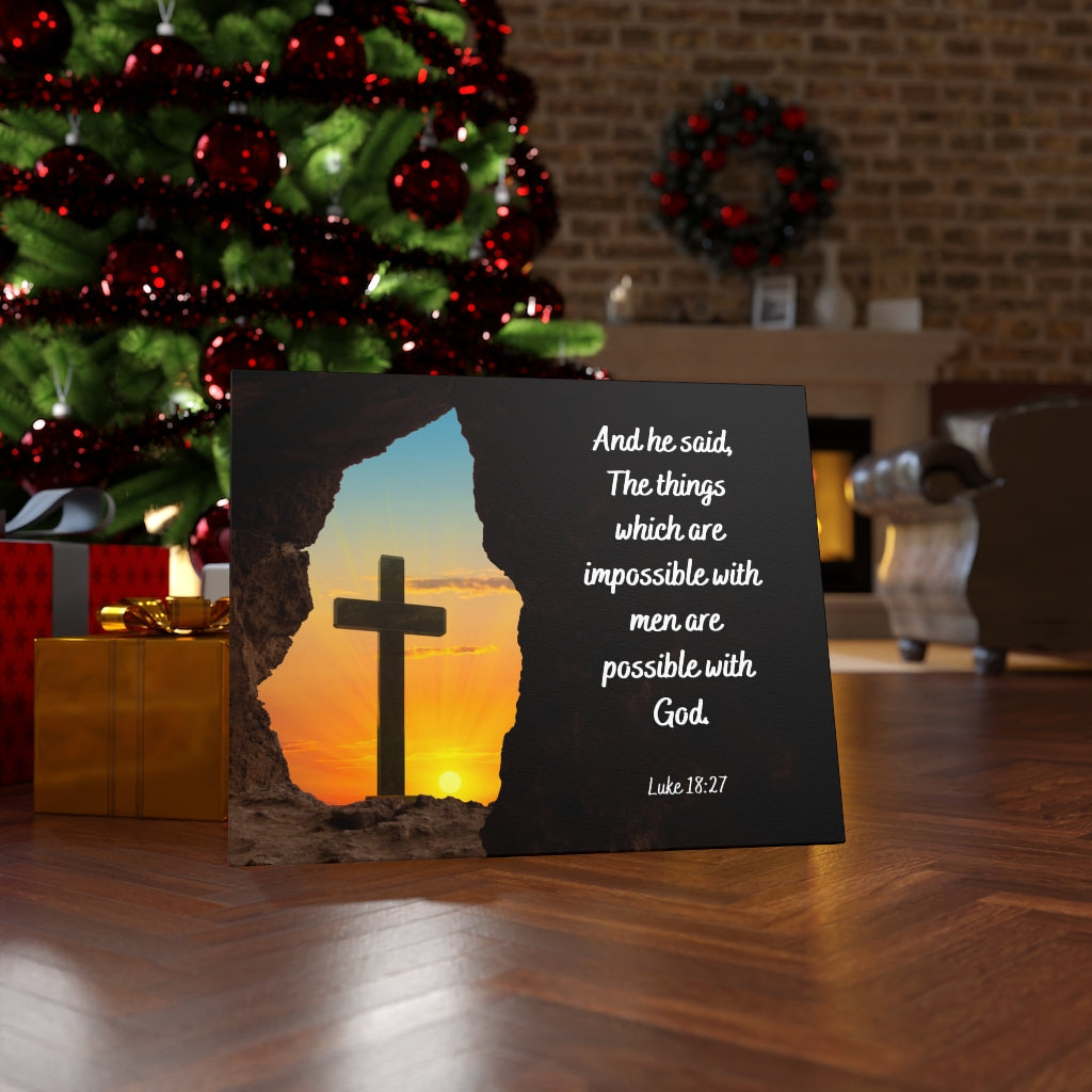 Scripture Walls Possible With God Luke 18:27 Bible Verse Canvas Christian Wall Art Ready to Hang Unframed-Express Your Love Gifts