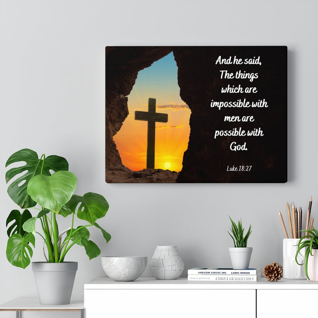 Scripture Walls Possible With God Luke 18:27 Bible Verse Canvas Christian Wall Art Ready to Hang Unframed-Express Your Love Gifts