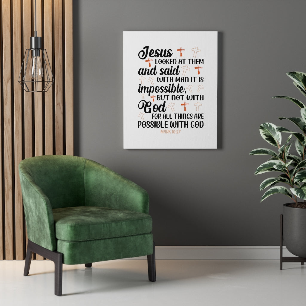 Scripture Walls Possible With God Mark 10:27 Bible Verse Canvas Christian Wall Art Ready to Hang Unframed-Express Your Love Gifts