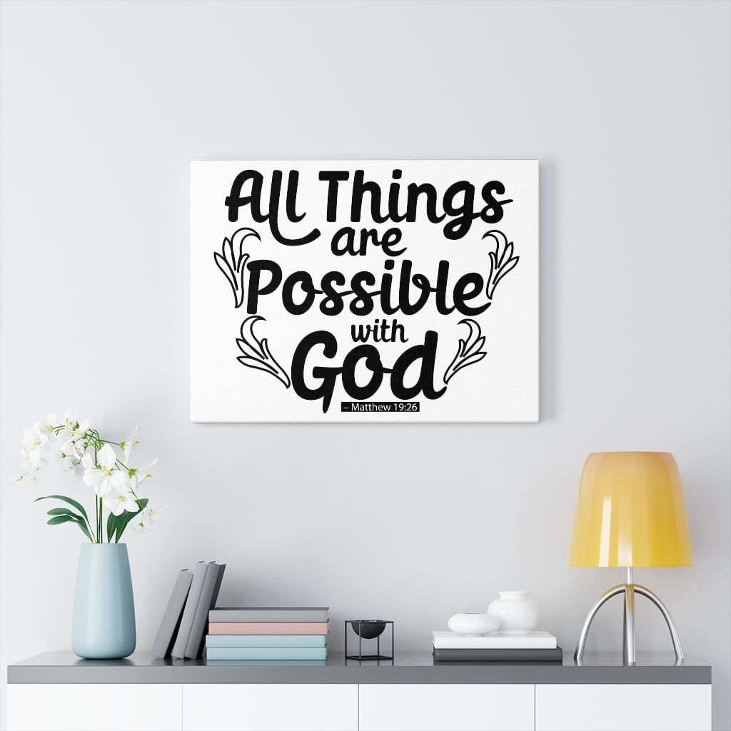 Scripture Walls Possible With God Matthew 19:26 Bible Verse Canvas Christian Wall Art Ready to Hang Unframed-Express Your Love Gifts