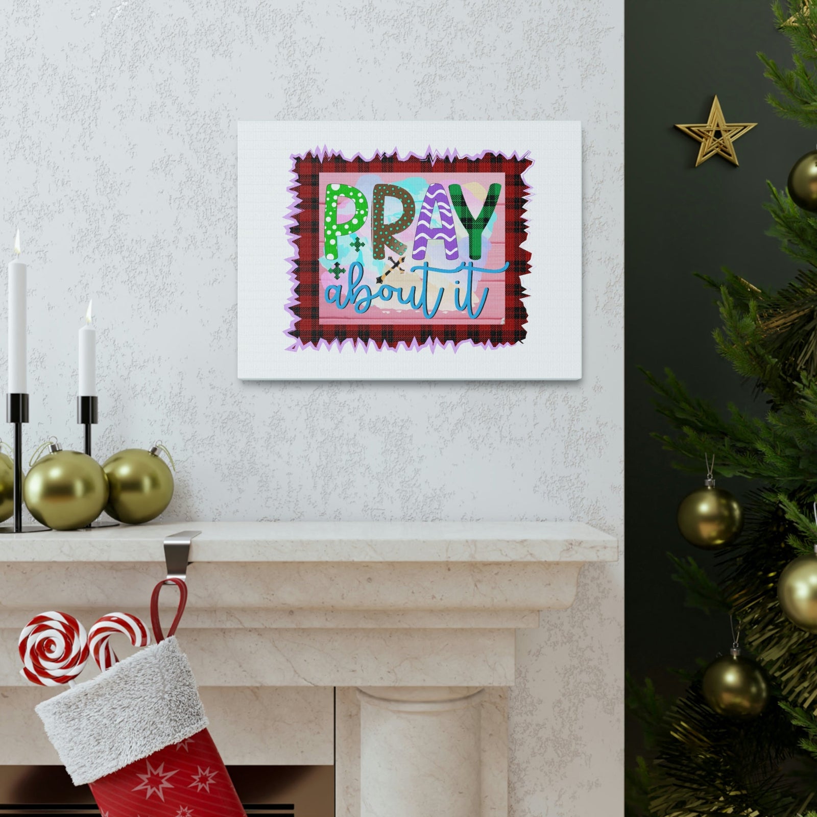 Scripture Walls Pray About It Mark 11:24 Red Checkered Christian Wall Art Bible Verse Print Ready to Hang Unframed-Express Your Love Gifts