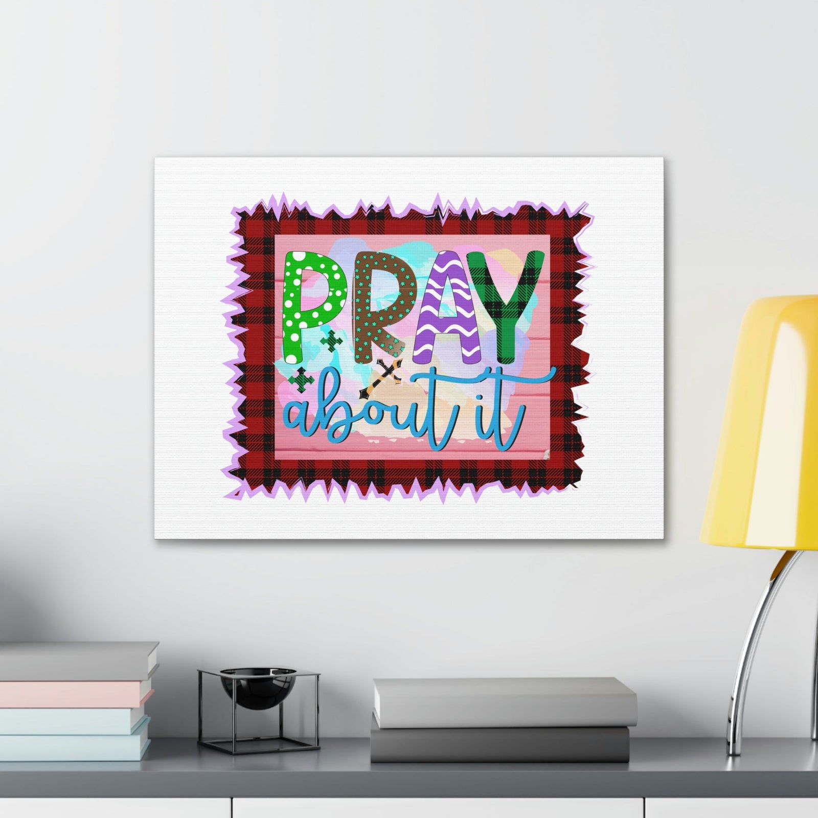 Scripture Walls Pray About It Mark 11:24 Red Checkered Christian Wall Art Bible Verse Print Ready to Hang Unframed-Express Your Love Gifts