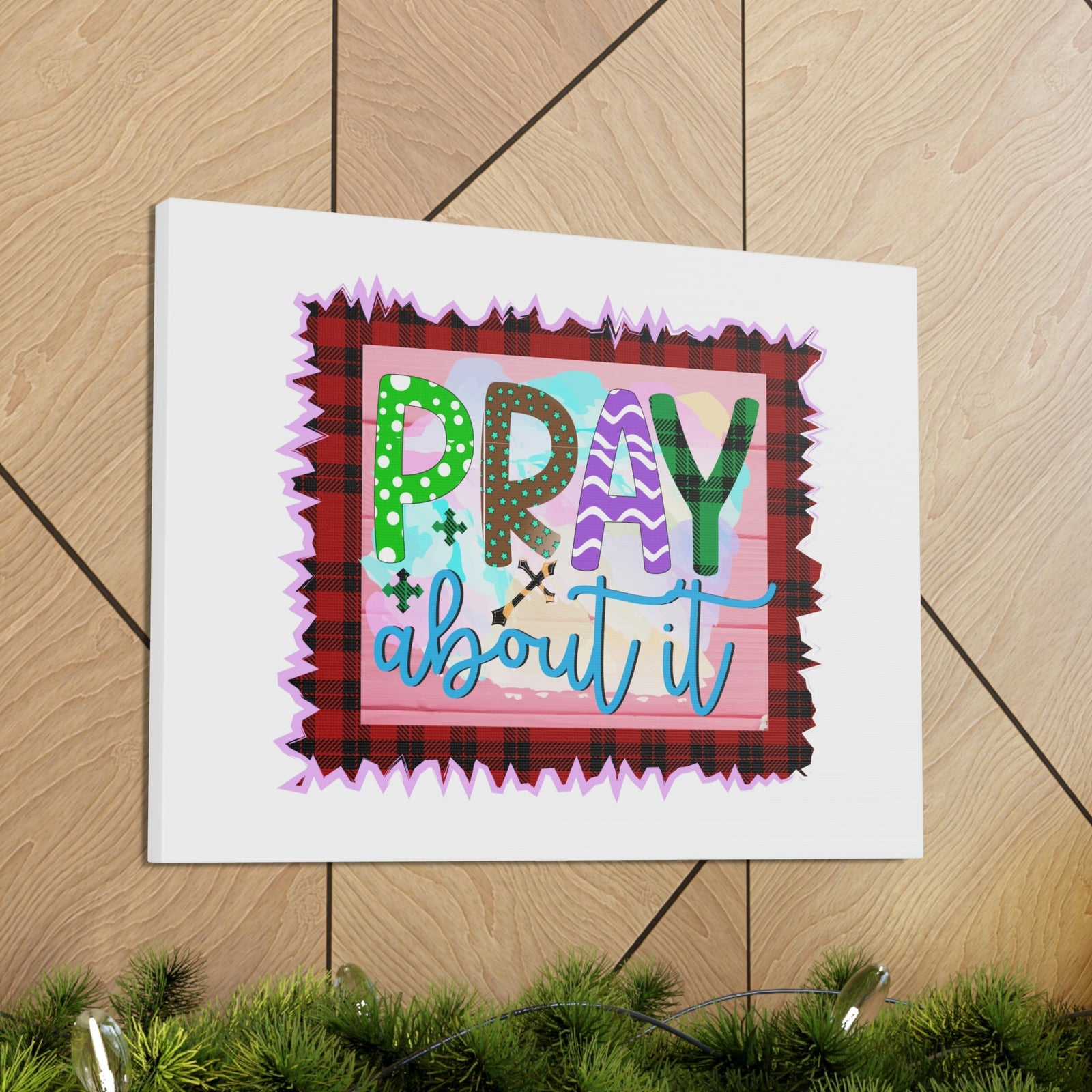 Scripture Walls Pray About It Mark 11:24 Red Checkered Christian Wall Art Bible Verse Print Ready to Hang Unframed-Express Your Love Gifts