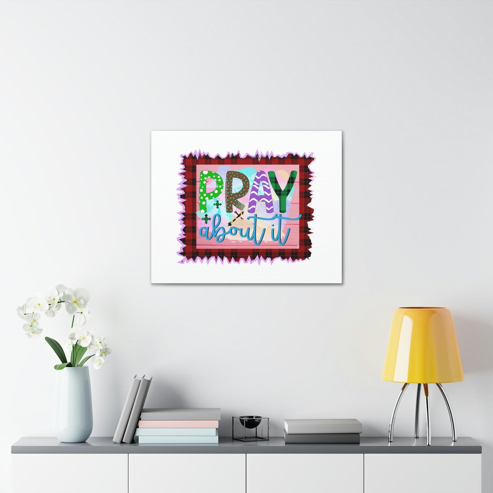 Scripture Walls Pray About It Mark 11:24 Red Checkered Christian Wall Art Bible Verse Print Ready to Hang Unframed-Express Your Love Gifts
