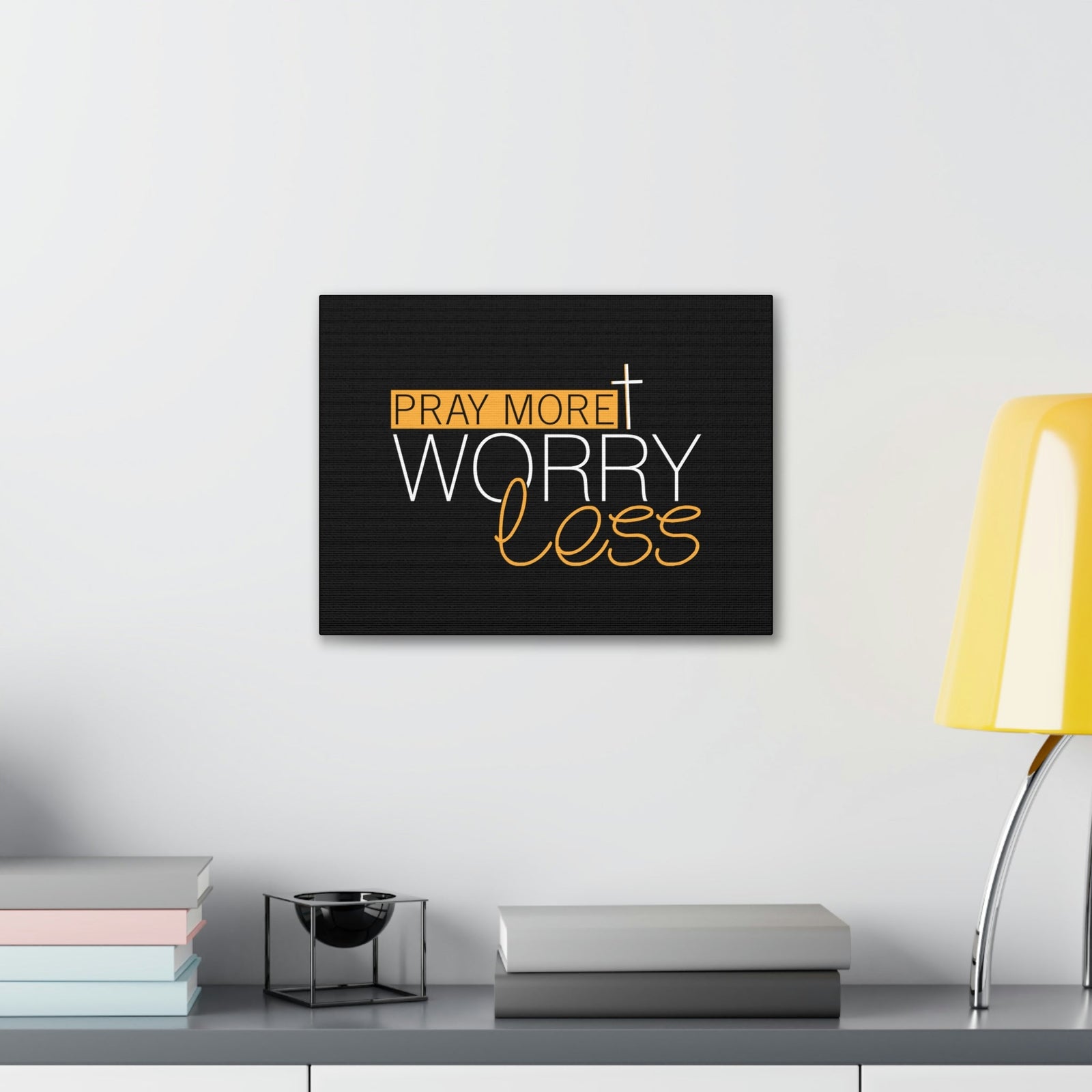 Scripture Walls Pray More, Worry Less Ephesians 6:18 Orange Christian Wall Art Bible Verse Print Ready to Hang Unframed-Express Your Love Gifts