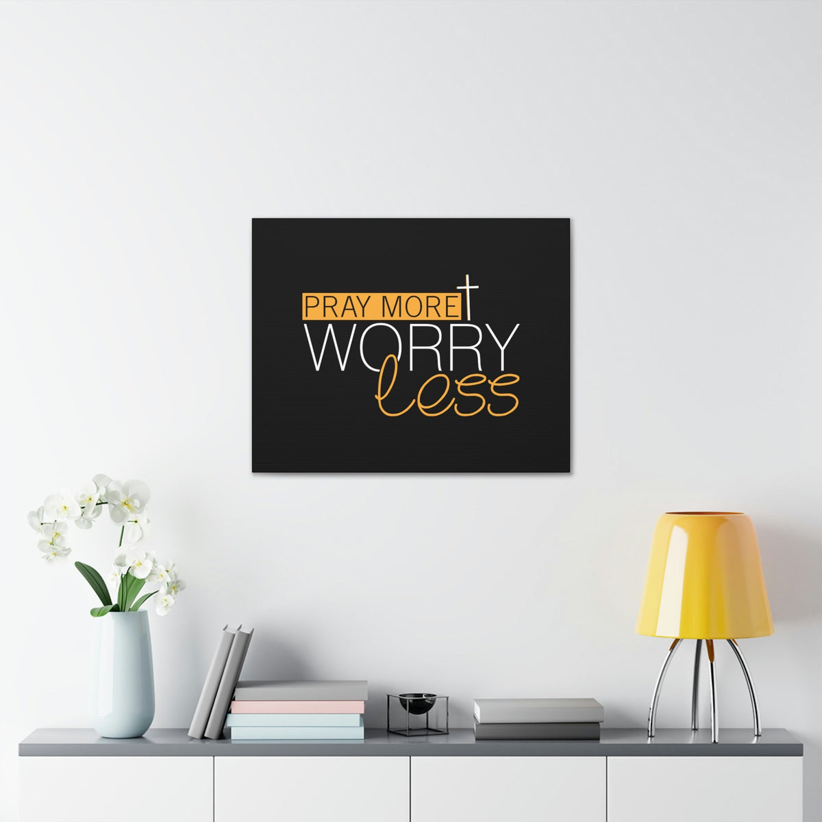 Scripture Walls Pray More, Worry Less Ephesians 6:18 Orange Christian Wall Art Bible Verse Print Ready to Hang Unframed-Express Your Love Gifts