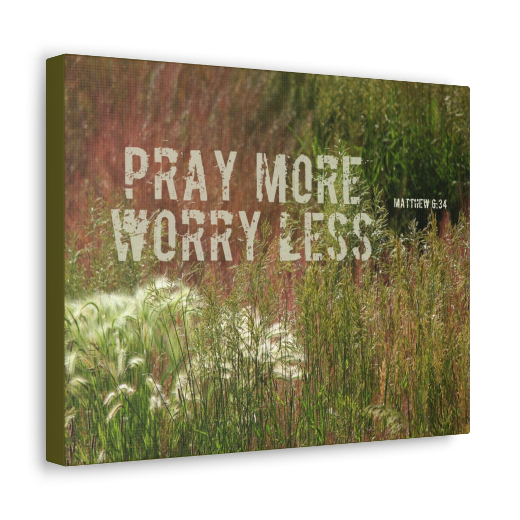 Scripture Walls Pray More Worry Less Matthew 6:34 Grass Bible Verse Canvas Christian Wall Art Ready to Hang Unframed-Express Your Love Gifts