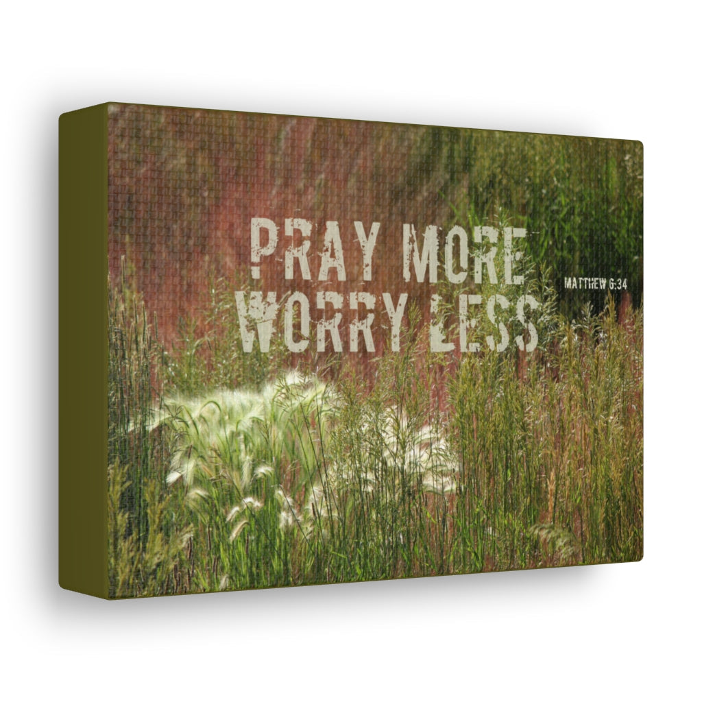 Scripture Walls Pray More Worry Less Matthew 6:34 Grass Bible Verse Canvas Christian Wall Art Ready to Hang Unframed-Express Your Love Gifts