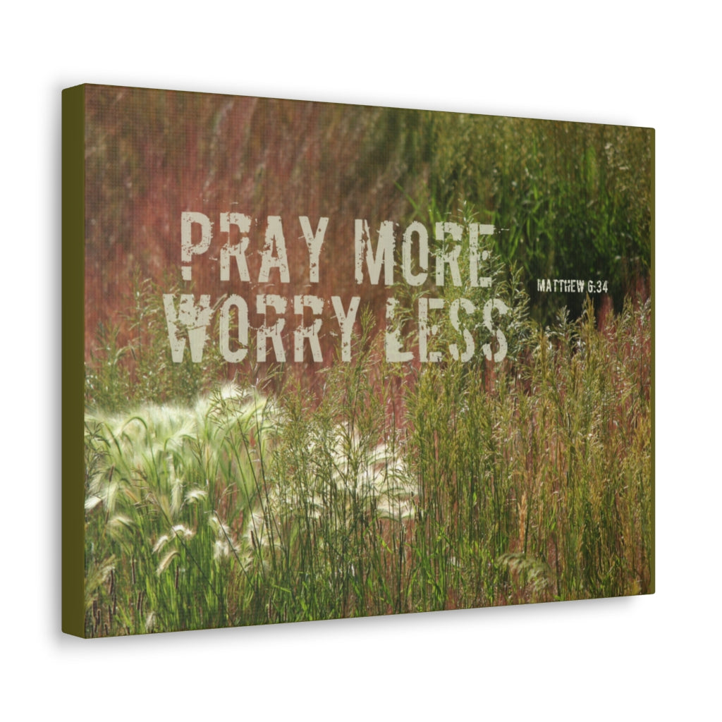 Scripture Walls Pray More Worry Less Matthew 6:34 Grass Bible Verse Canvas Christian Wall Art Ready to Hang Unframed-Express Your Love Gifts