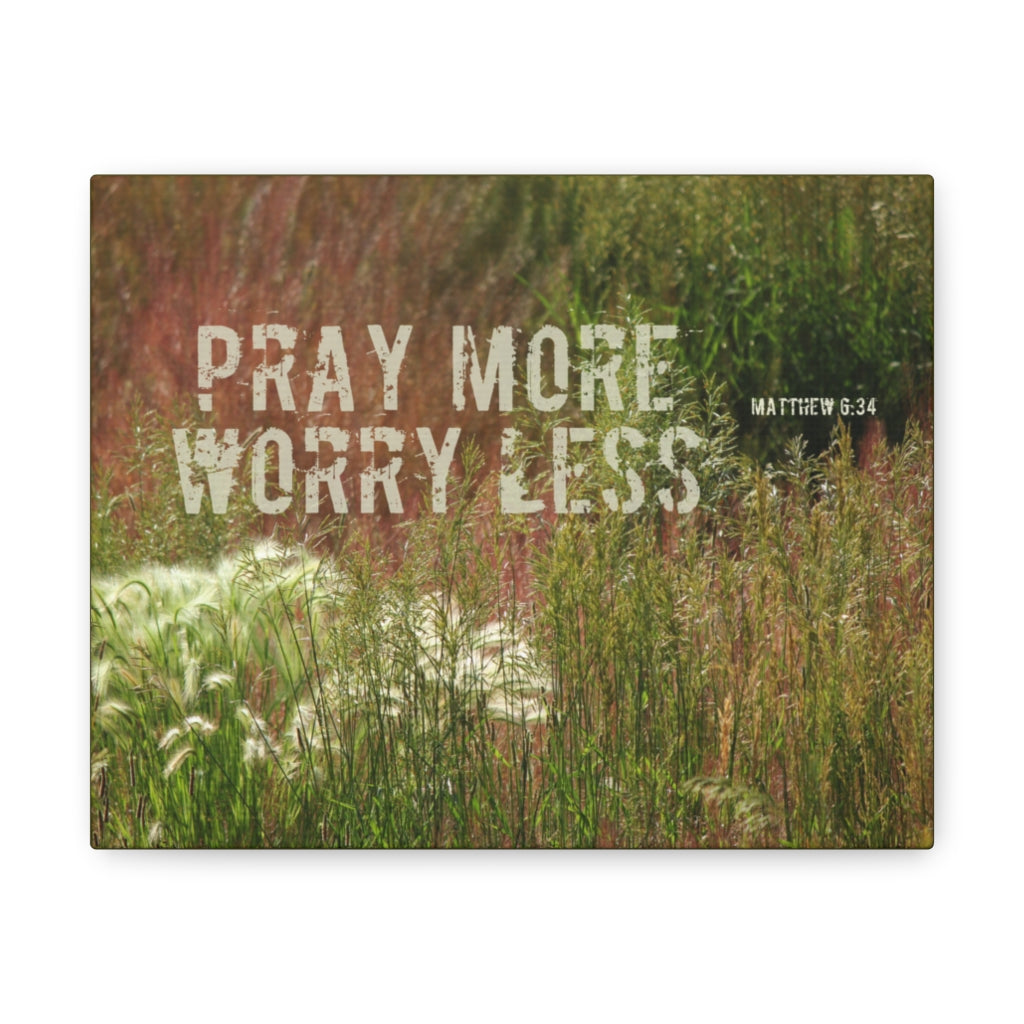 Scripture Walls Pray More Worry Less Matthew 6:34 Grass Bible Verse Canvas Christian Wall Art Ready to Hang Unframed-Express Your Love Gifts