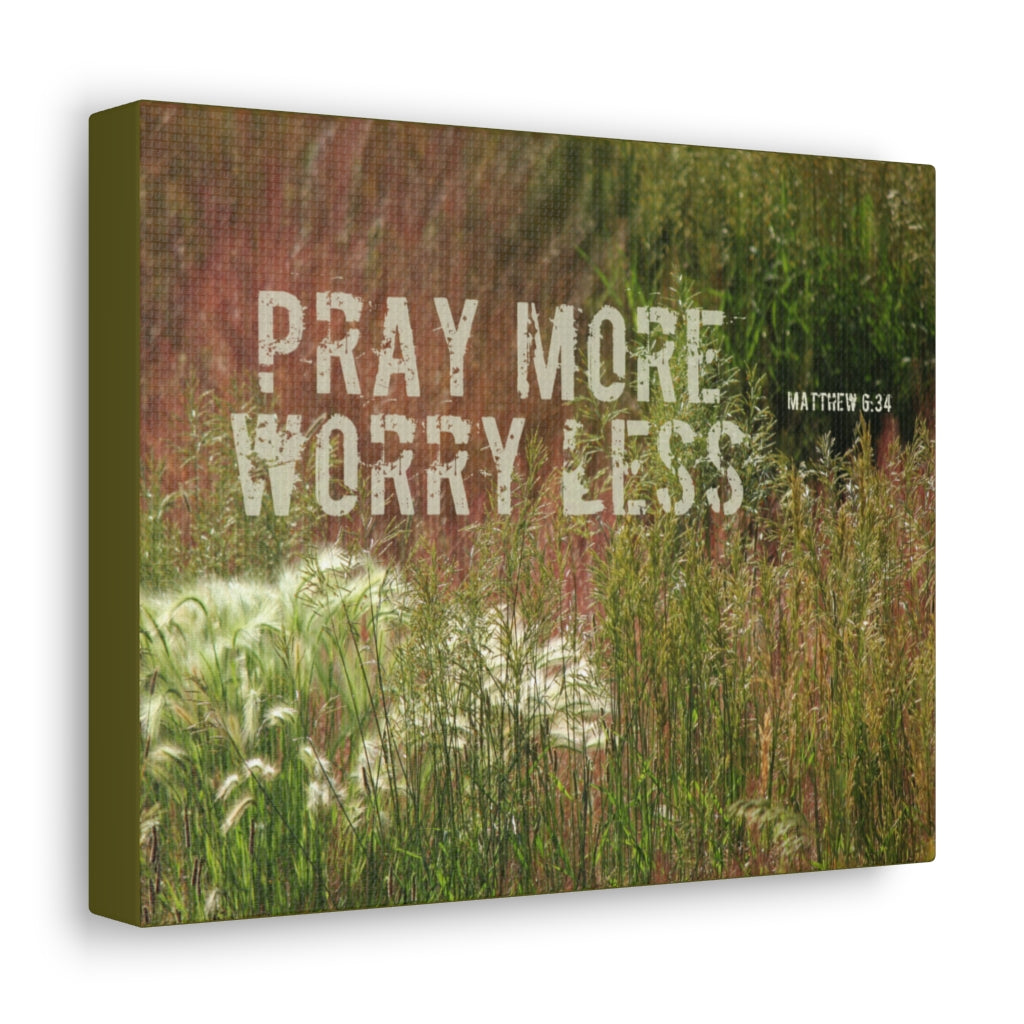 Scripture Walls Pray More Worry Less Matthew 6:34 Grass Bible Verse Canvas Christian Wall Art Ready to Hang Unframed-Express Your Love Gifts