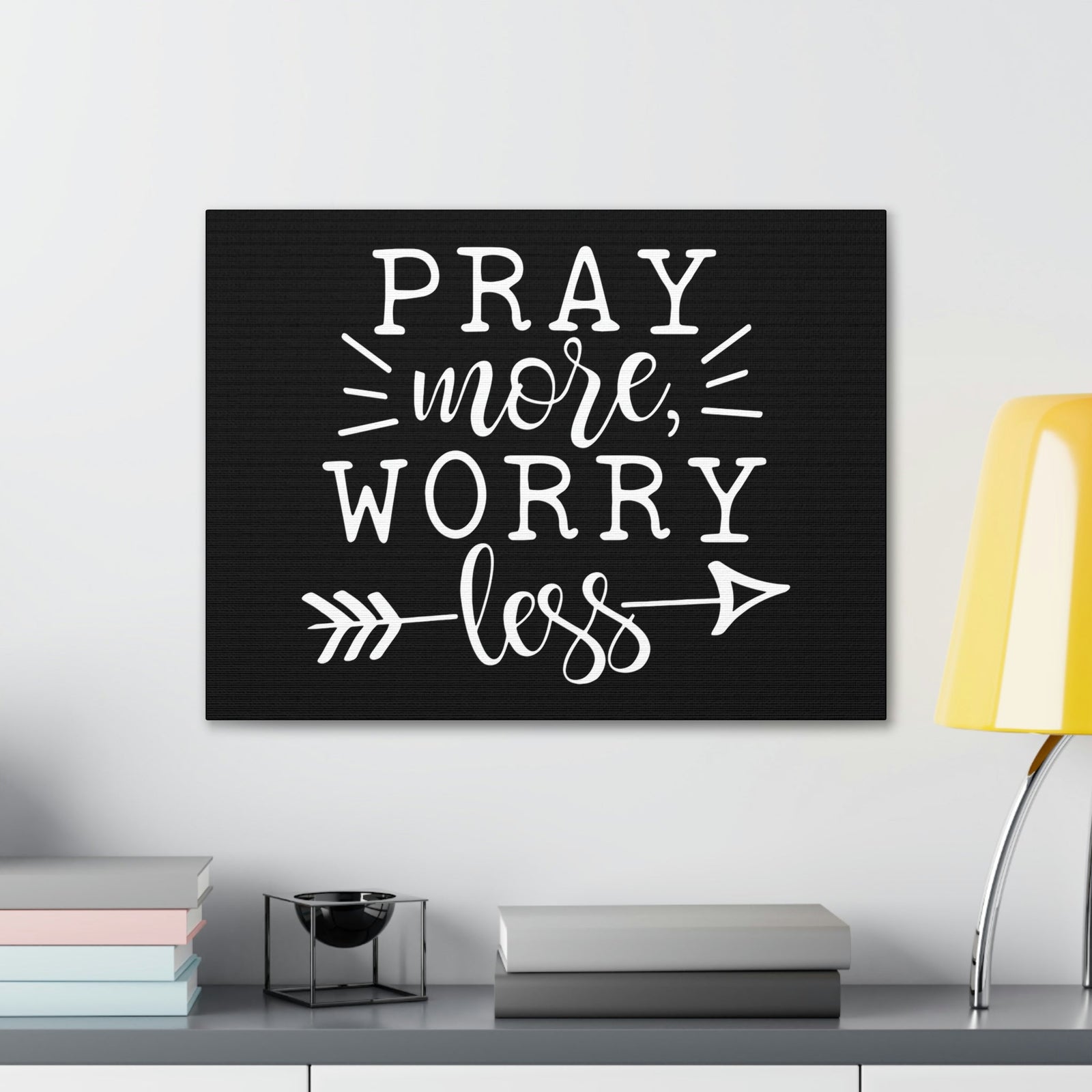 Scripture Walls Pray More Worry Less Philippians 4:6 Arrow Black Christian Wall Art Bible Verse Print Ready to Hang Unframed-Express Your Love Gifts