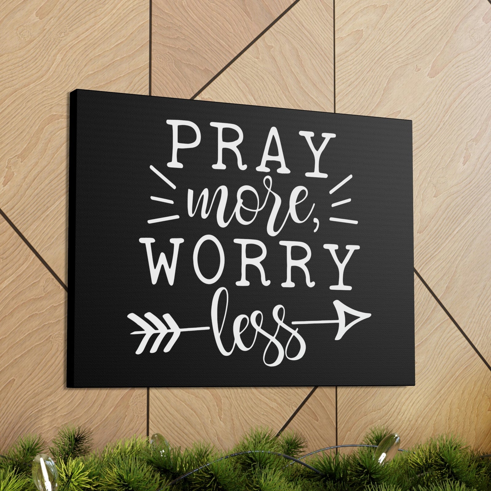 Scripture Walls Pray More Worry Less Philippians 4:6 Arrow Black Christian Wall Art Bible Verse Print Ready to Hang Unframed-Express Your Love Gifts
