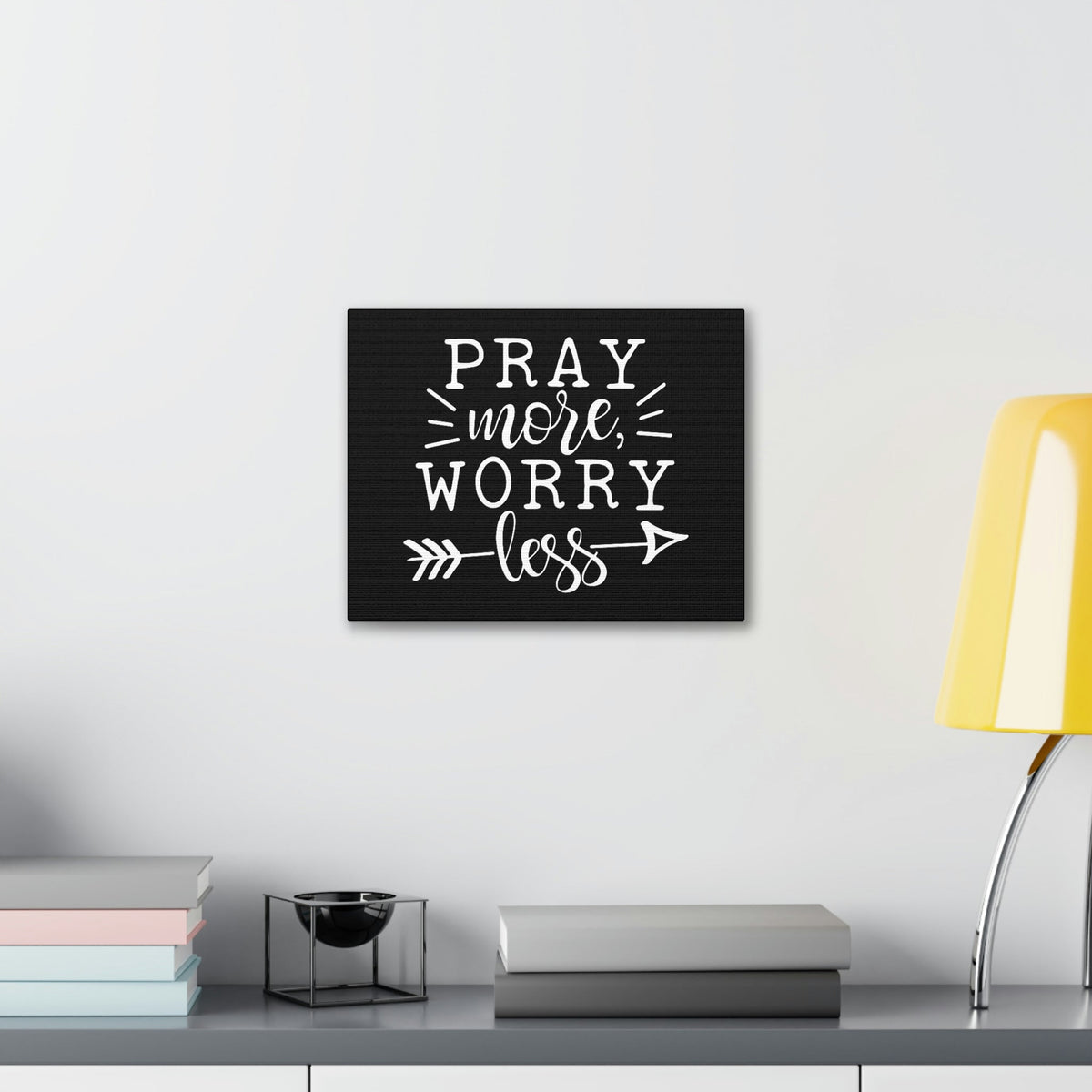 Scripture Walls Pray More Worry Less Philippians 4:6 Arrow Black Christian Wall Art Bible Verse Print Ready to Hang Unframed-Express Your Love Gifts