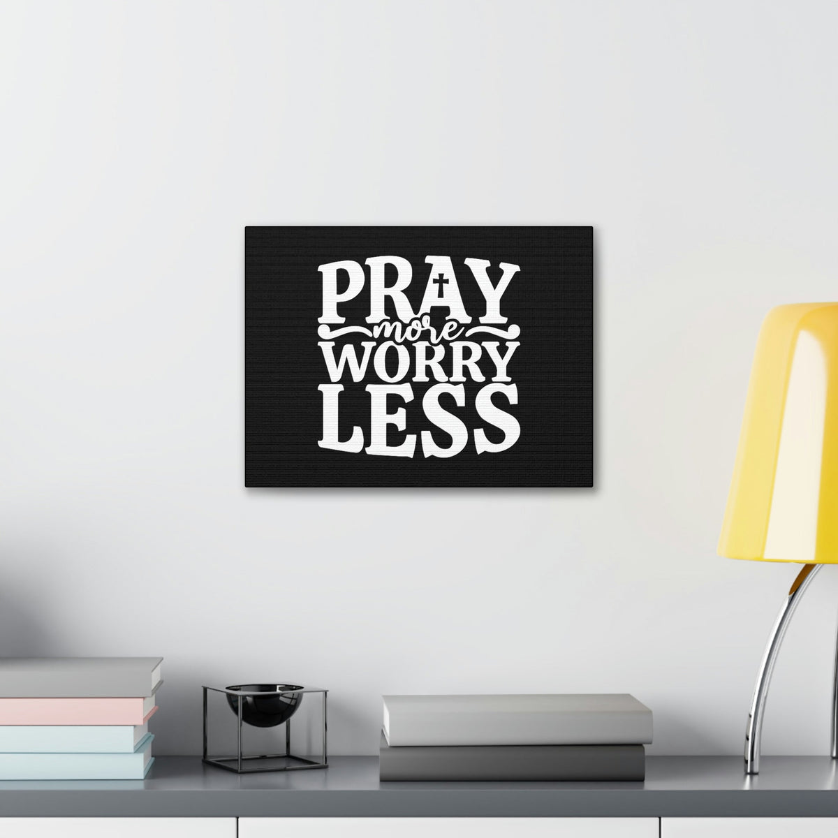 Scripture Walls Pray More Worry Less Philippians 4:6 Black Cross Christian Wall Art Bible Verse Print Ready to Hang Unframed-Express Your Love Gifts