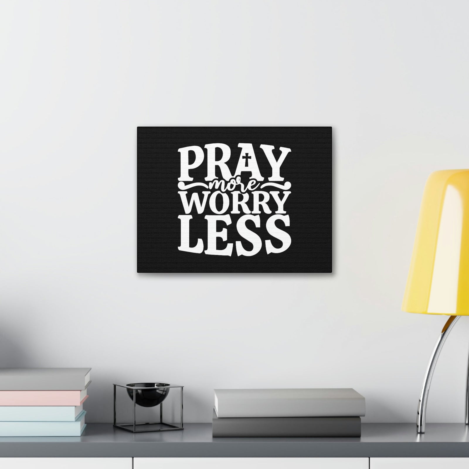 Scripture Walls Pray More Worry Less Philippians 4:6 Black Cross Christian Wall Art Bible Verse Print Ready to Hang Unframed-Express Your Love Gifts
