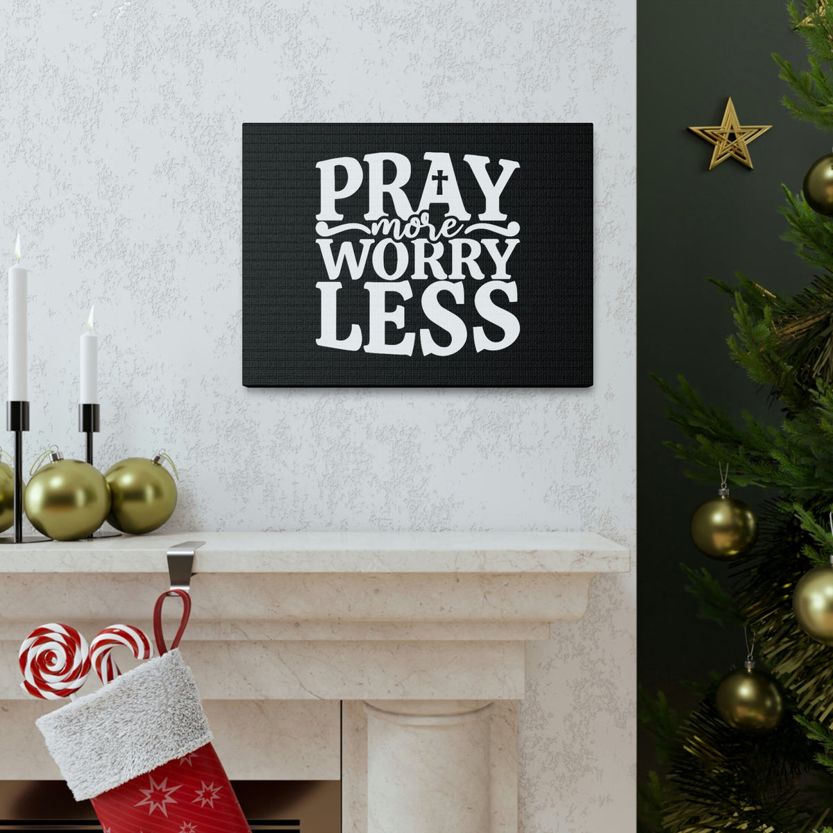 Scripture Walls Pray More Worry Less Philippians 4:6 Black Cross Christian Wall Art Bible Verse Print Ready to Hang Unframed-Express Your Love Gifts