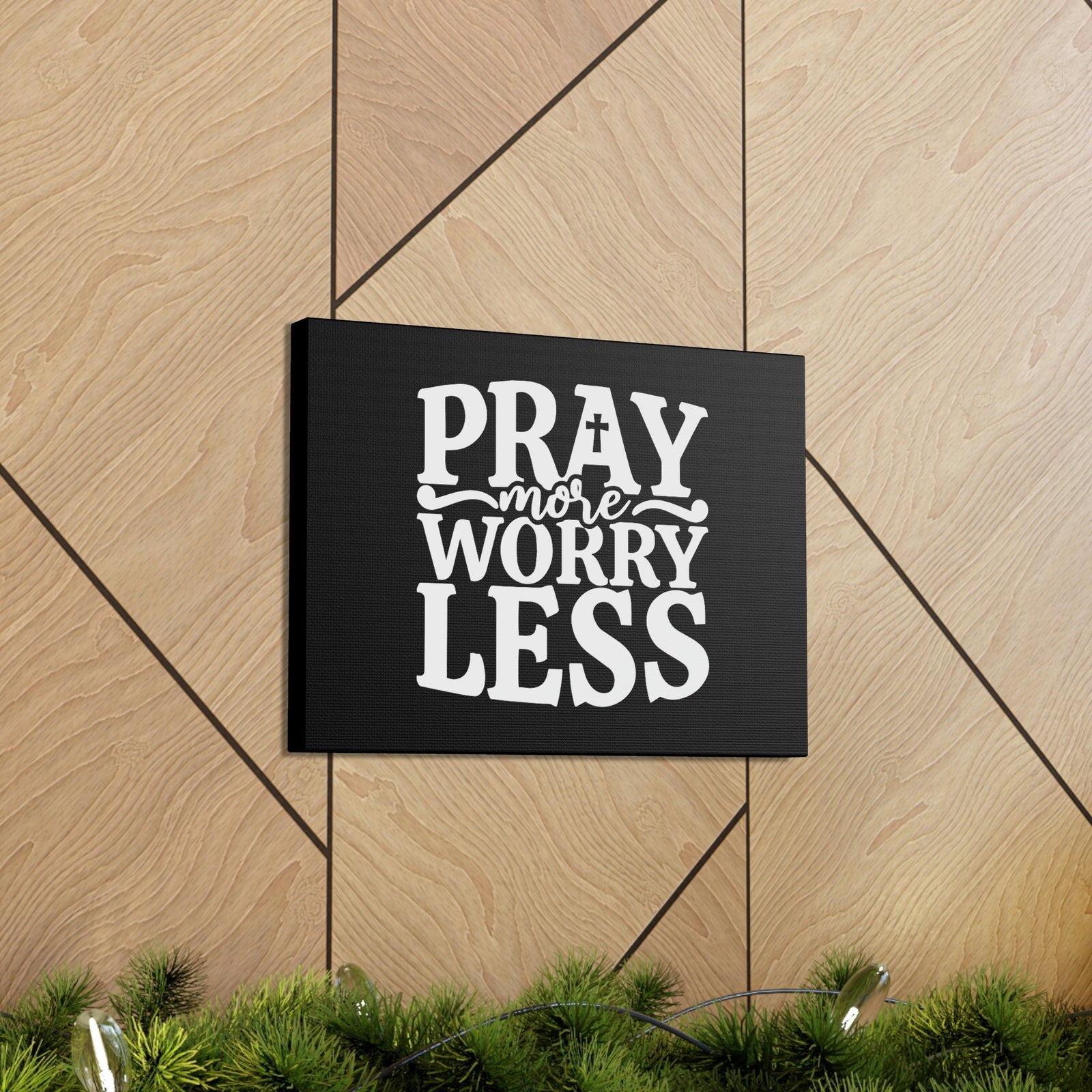 Scripture Walls Pray More Worry Less Philippians 4:6 Black Cross Christian Wall Art Bible Verse Print Ready to Hang Unframed-Express Your Love Gifts