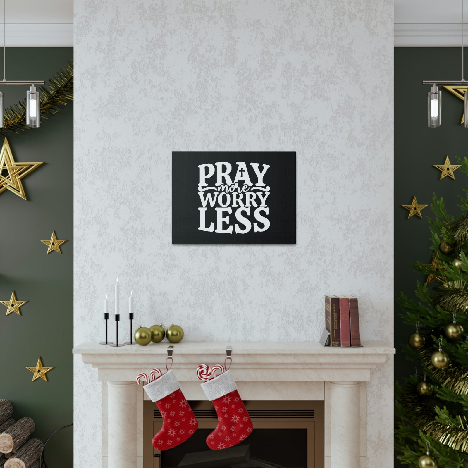Scripture Walls Pray More Worry Less Philippians 4:6 Black Cross Christian Wall Art Bible Verse Print Ready to Hang Unframed-Express Your Love Gifts