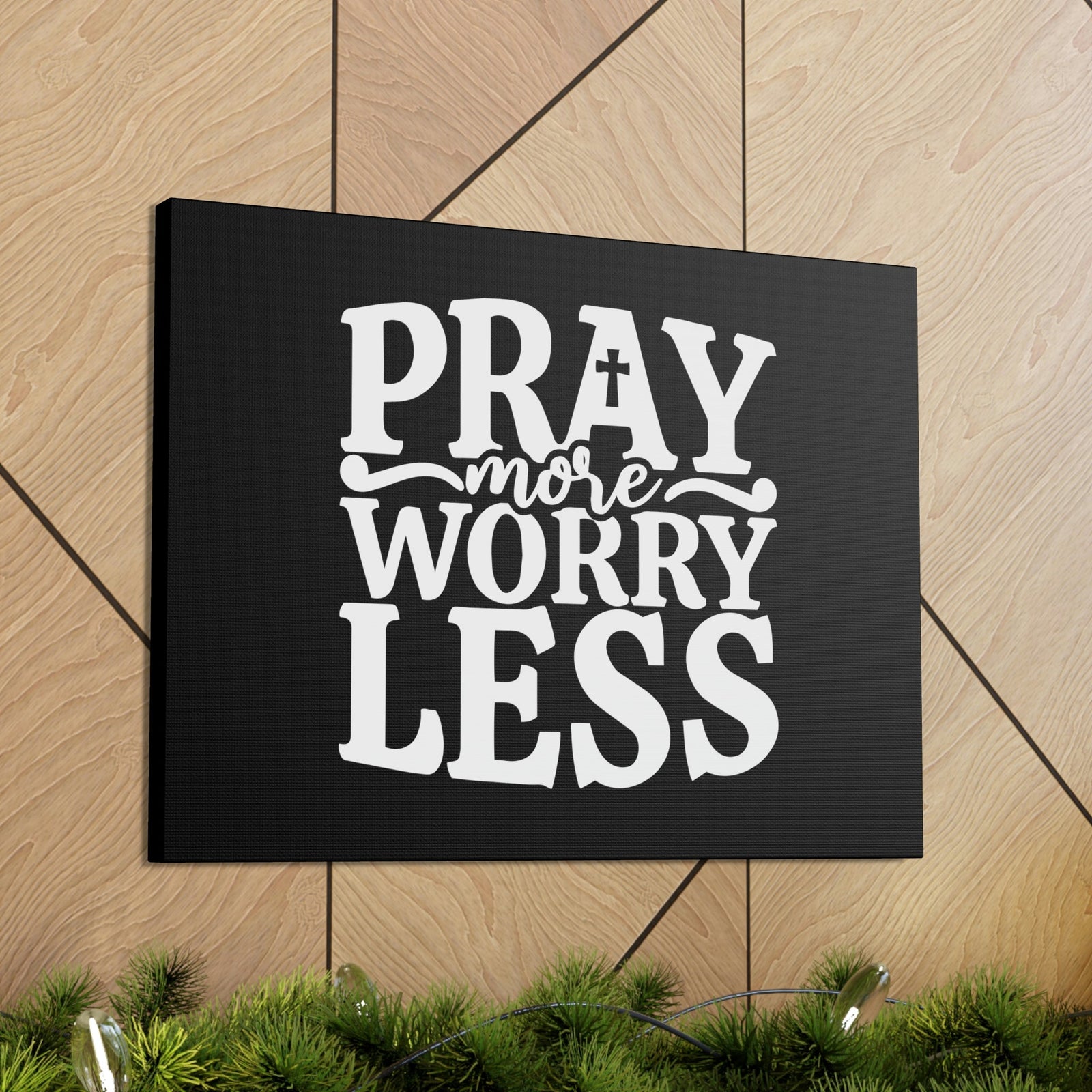 Scripture Walls Pray More Worry Less Philippians 4:6 Black Cross Christian Wall Art Bible Verse Print Ready to Hang Unframed-Express Your Love Gifts