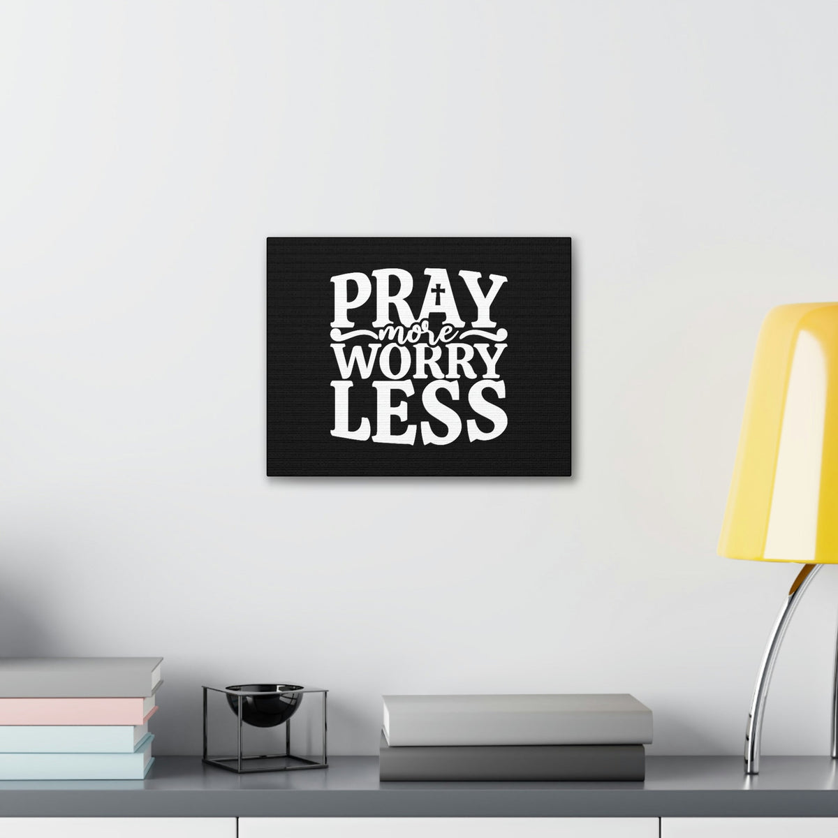 Scripture Walls Pray More Worry Less Philippians 4:6 Black Cross Christian Wall Art Bible Verse Print Ready to Hang Unframed-Express Your Love Gifts