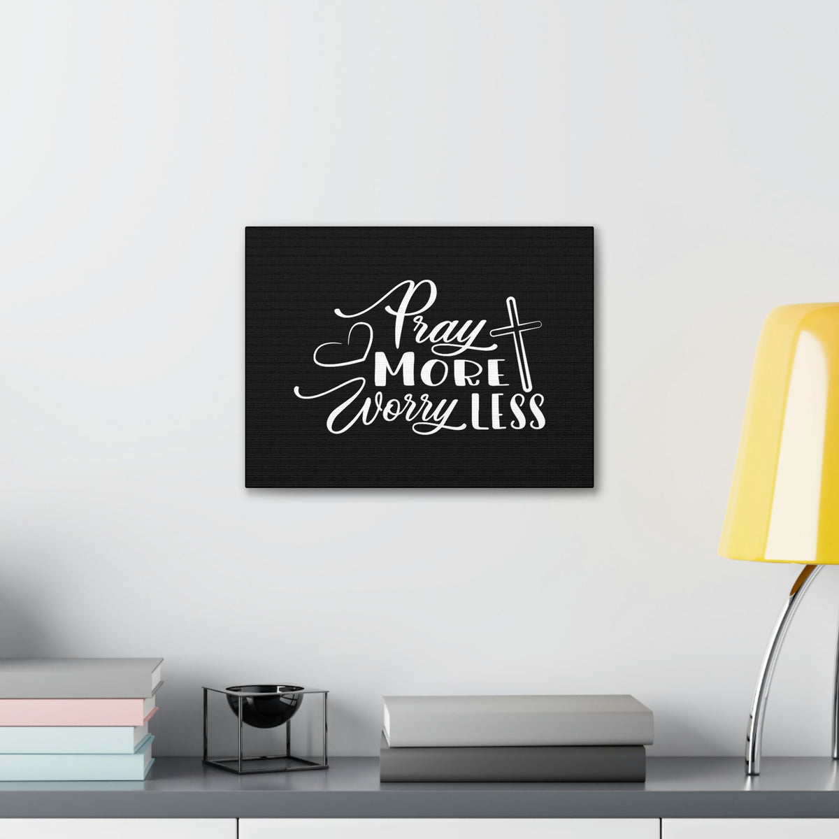 Scripture Walls Pray More Worry Less Philippians 4:6 Heart Black Christian Wall Art Bible Verse Print Ready to Hang Unframed-Express Your Love Gifts