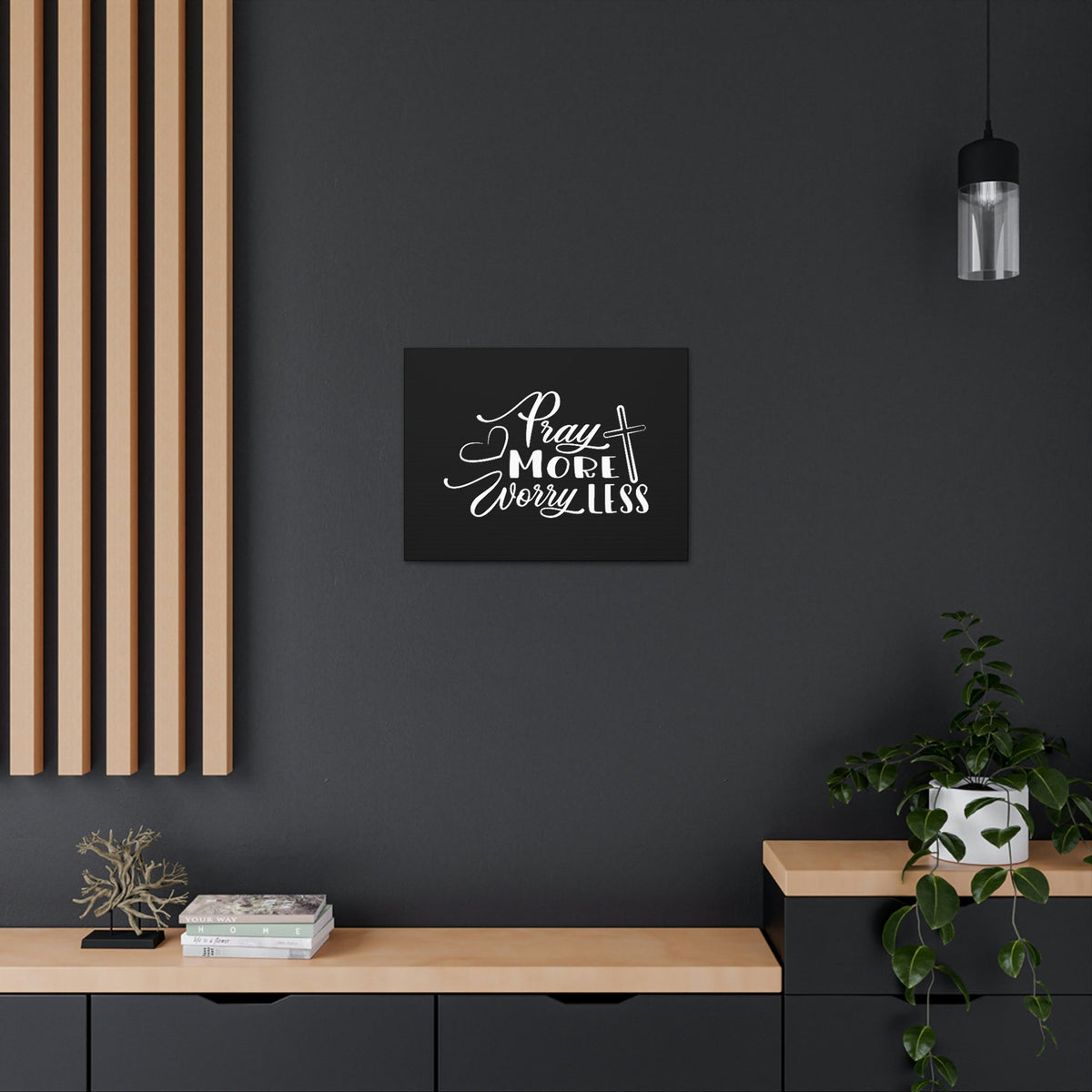 Scripture Walls Pray More Worry Less Philippians 4:6 Heart Black Christian Wall Art Bible Verse Print Ready to Hang Unframed-Express Your Love Gifts