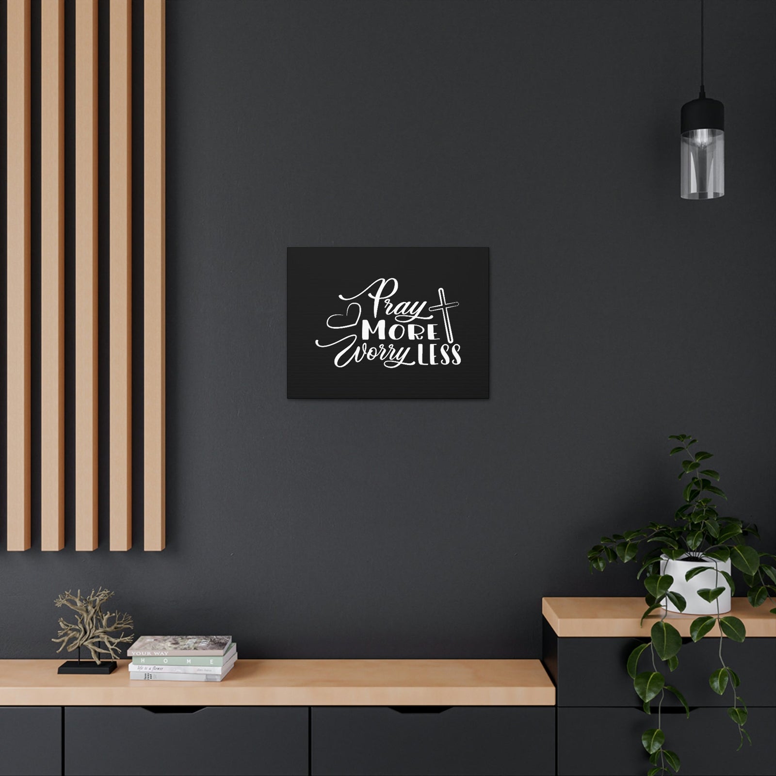 Scripture Walls Pray More Worry Less Philippians 4:6 Heart Black Christian Wall Art Bible Verse Print Ready to Hang Unframed-Express Your Love Gifts