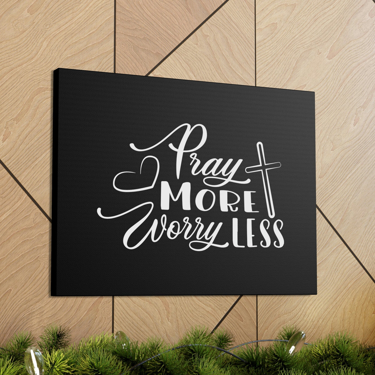 Scripture Walls Pray More Worry Less Philippians 4:6 Heart Black Christian Wall Art Bible Verse Print Ready to Hang Unframed-Express Your Love Gifts