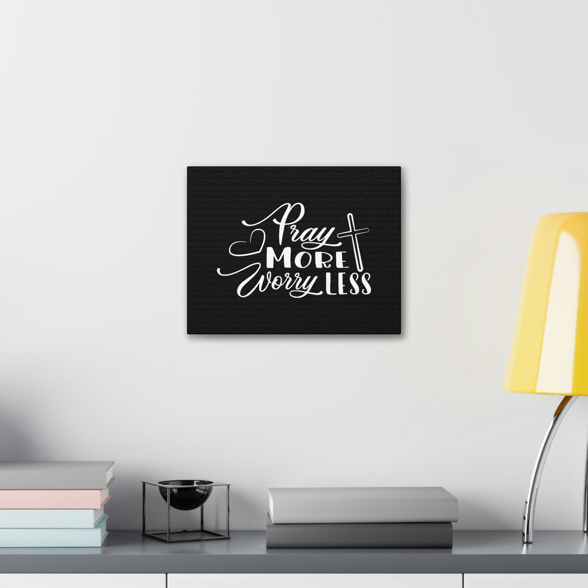 Scripture Walls Pray More Worry Less Philippians 4:6 Heart Black Christian Wall Art Bible Verse Print Ready to Hang Unframed-Express Your Love Gifts