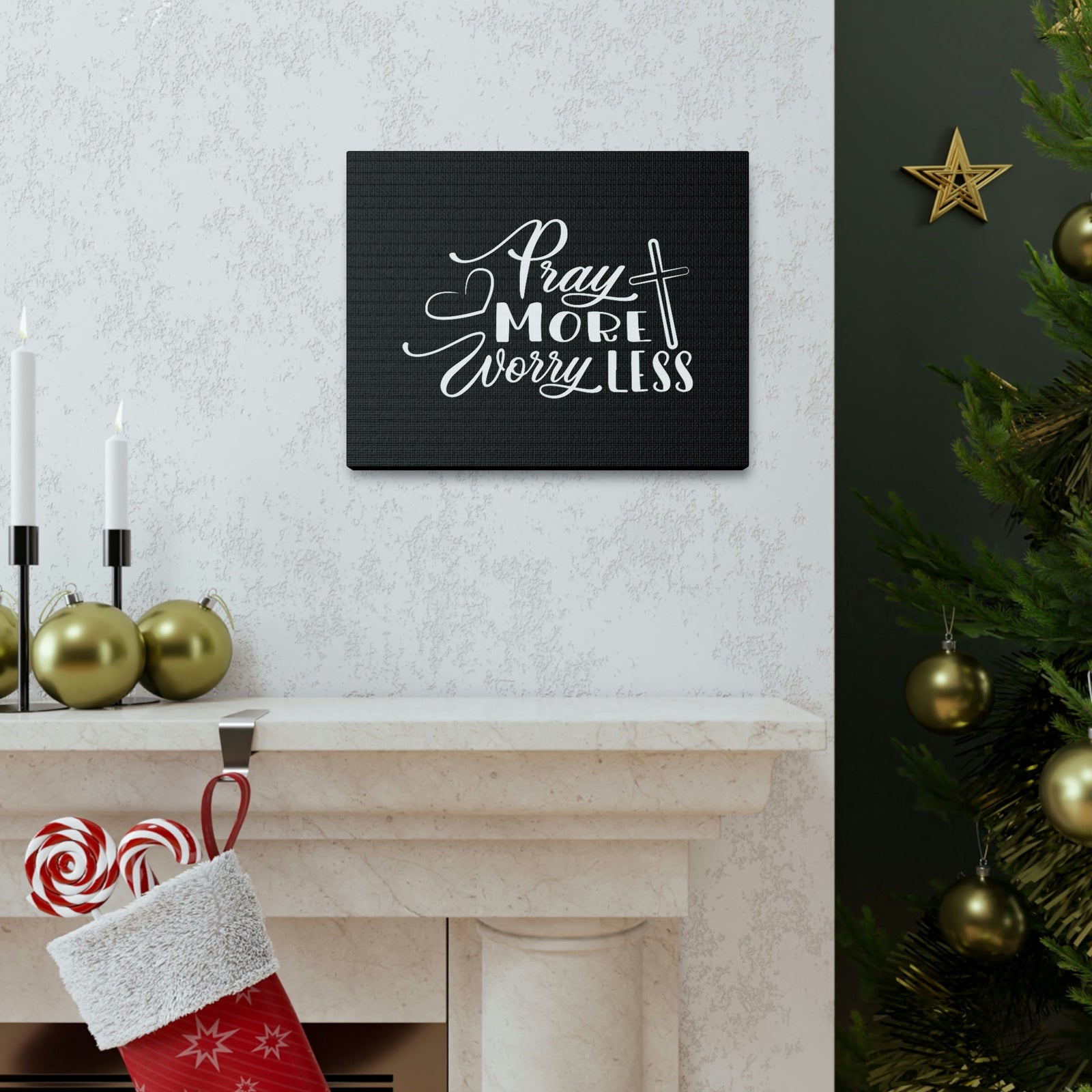 Scripture Walls Pray More Worry Less Philippians 4:6 Heart Black Christian Wall Art Bible Verse Print Ready to Hang Unframed-Express Your Love Gifts