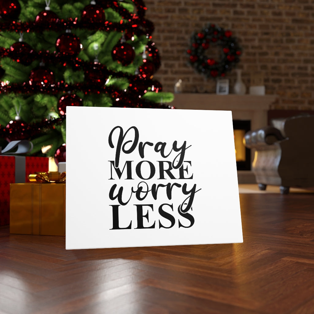Scripture Walls Pray More Worry Less White Bible Verse Canvas Christian Wall Art Ready to Hang Unframed-Express Your Love Gifts