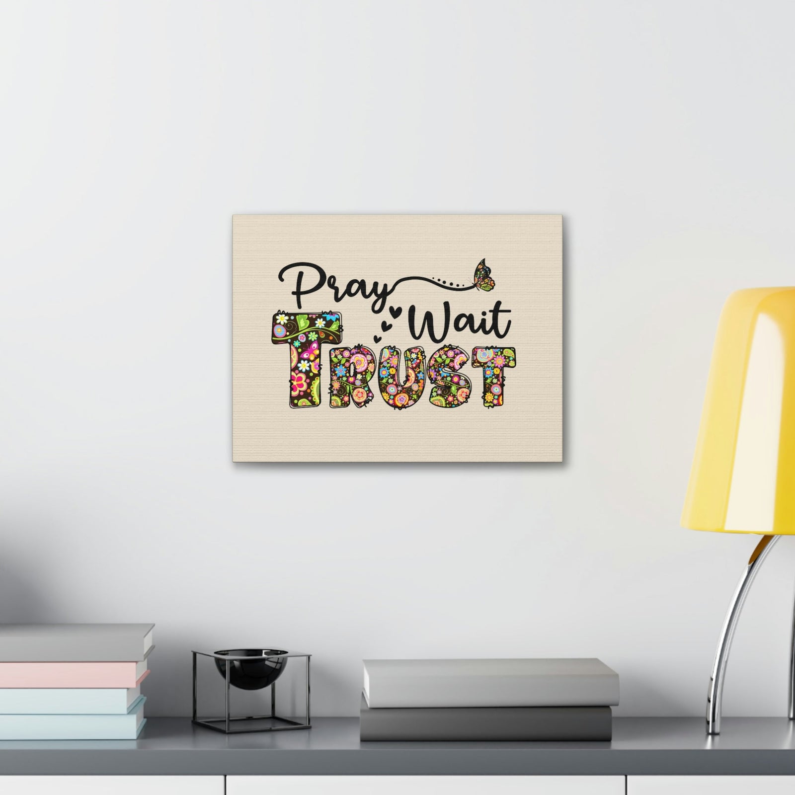 Scripture Walls Pray, Wait, Trust Romans 15:13 Floral Pastel Bible Verse Canvas Christian Wall Art Ready to Hang Unframed-Express Your Love Gifts