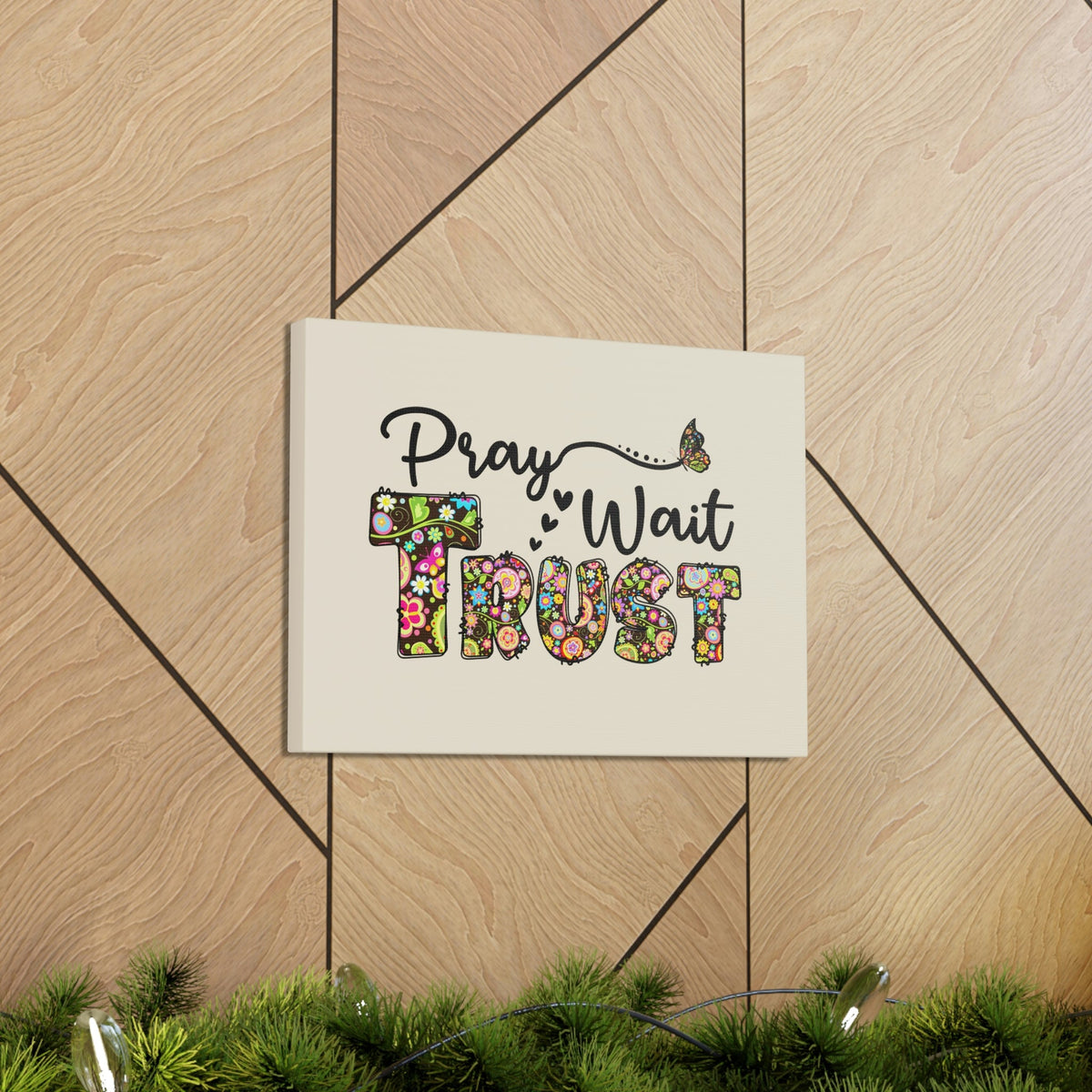 Scripture Walls Pray, Wait, Trust Romans 15:13 Floral Pastel Bible Verse Canvas Christian Wall Art Ready to Hang Unframed-Express Your Love Gifts