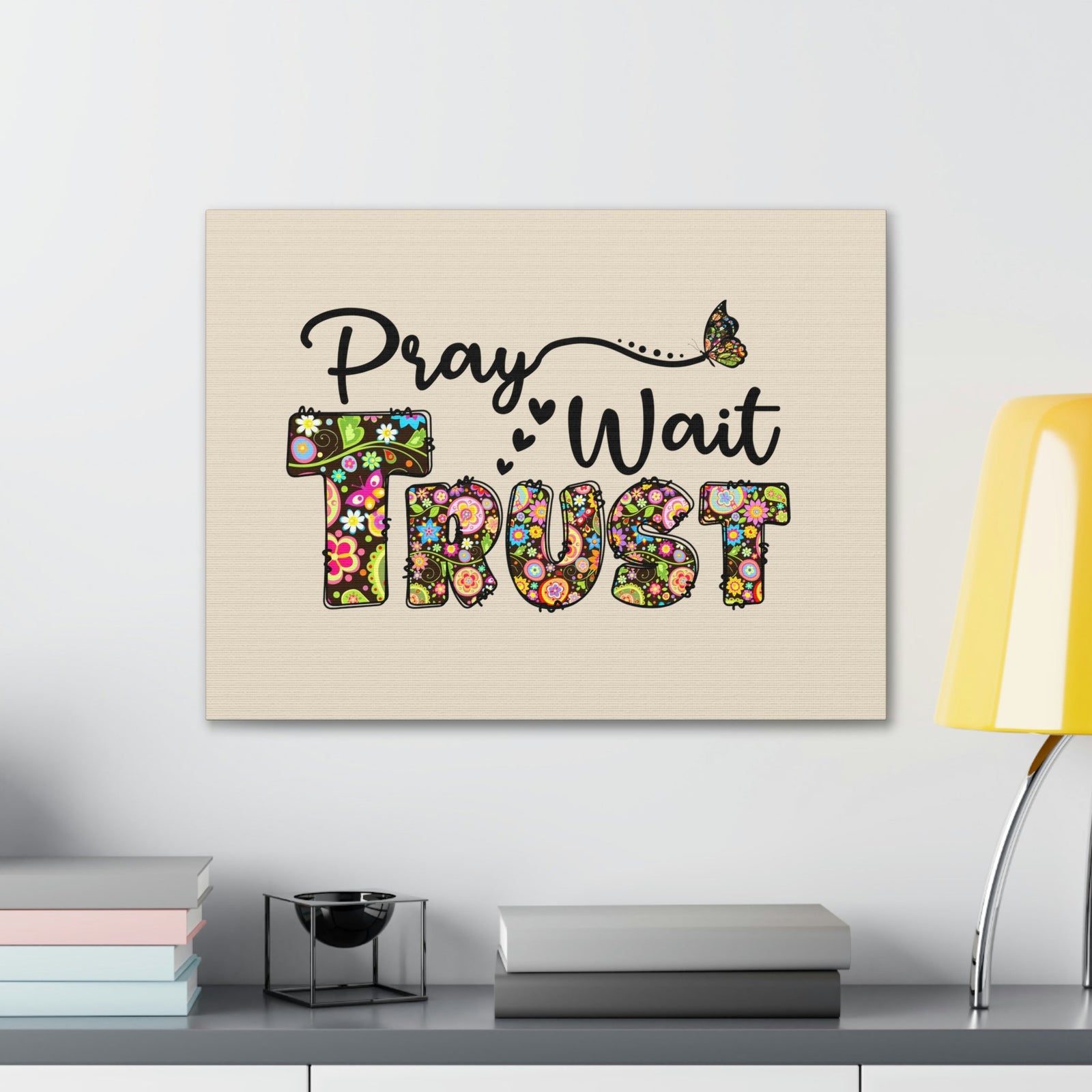 Scripture Walls Pray, Wait, Trust Romans 15:13 Floral Pastel Bible Verse Canvas Christian Wall Art Ready to Hang Unframed-Express Your Love Gifts