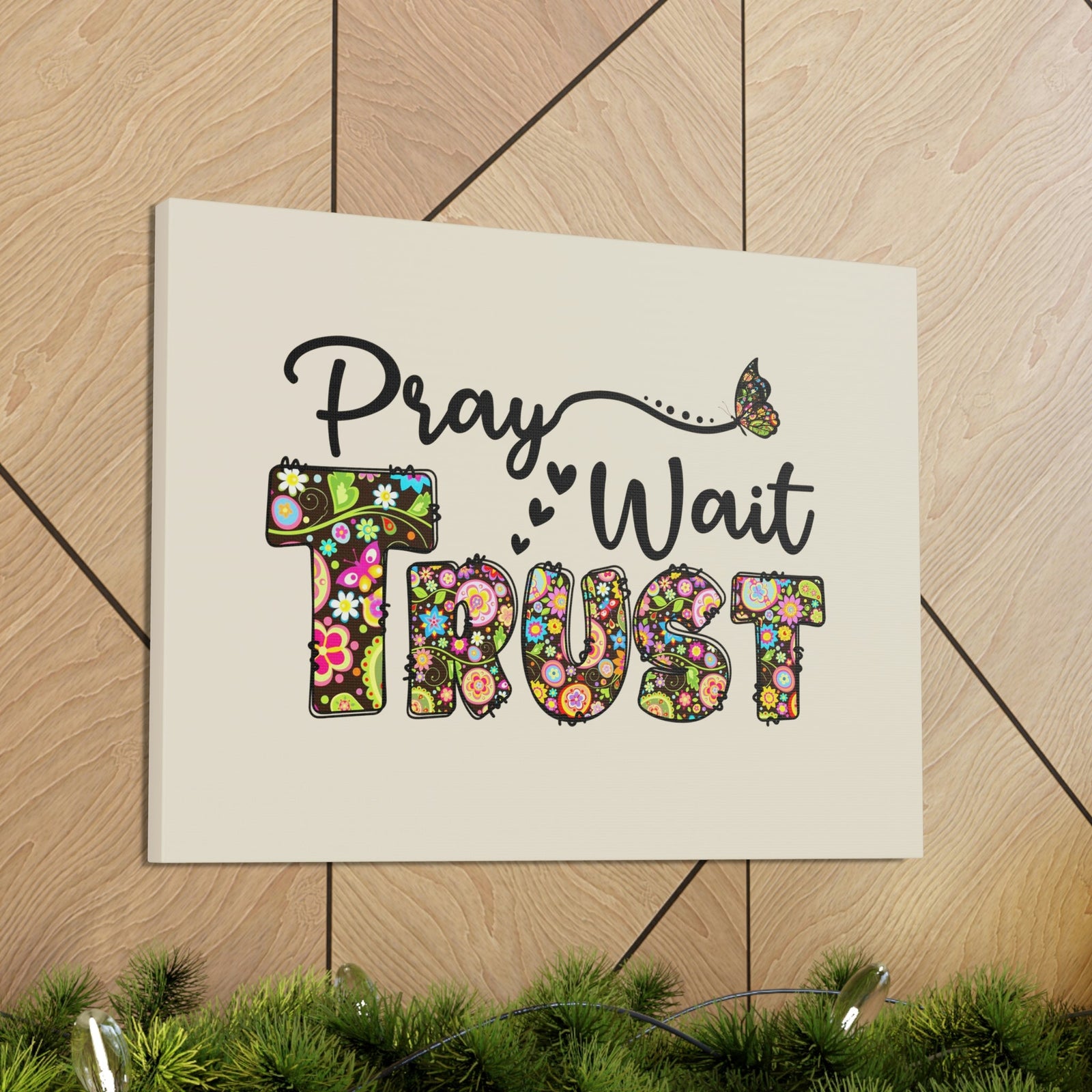 Scripture Walls Pray, Wait, Trust Romans 15:13 Floral Pastel Bible Verse Canvas Christian Wall Art Ready to Hang Unframed-Express Your Love Gifts