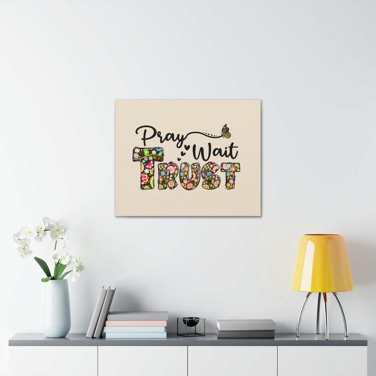 Scripture Walls Pray, Wait, Trust Romans 15:13 Floral Pastel Bible Verse Canvas Christian Wall Art Ready to Hang Unframed-Express Your Love Gifts