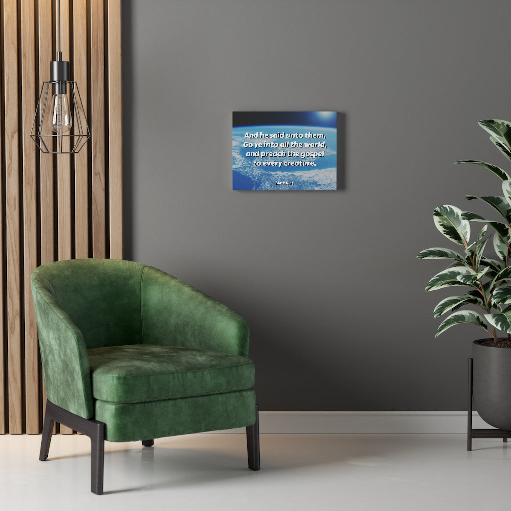 Scripture Walls Preach The Gospel Mark 16:15 Bible Verse Canvas Christian Wall Art Ready to Hang Unframed-Express Your Love Gifts