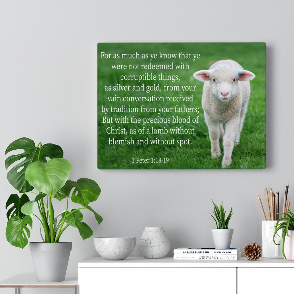 Scripture Walls Precious Blood of Christ 1 Peter 1:18-19 Bible Verse Canvas Christian Wall Art Ready to Hang Unframed-Express Your Love Gifts