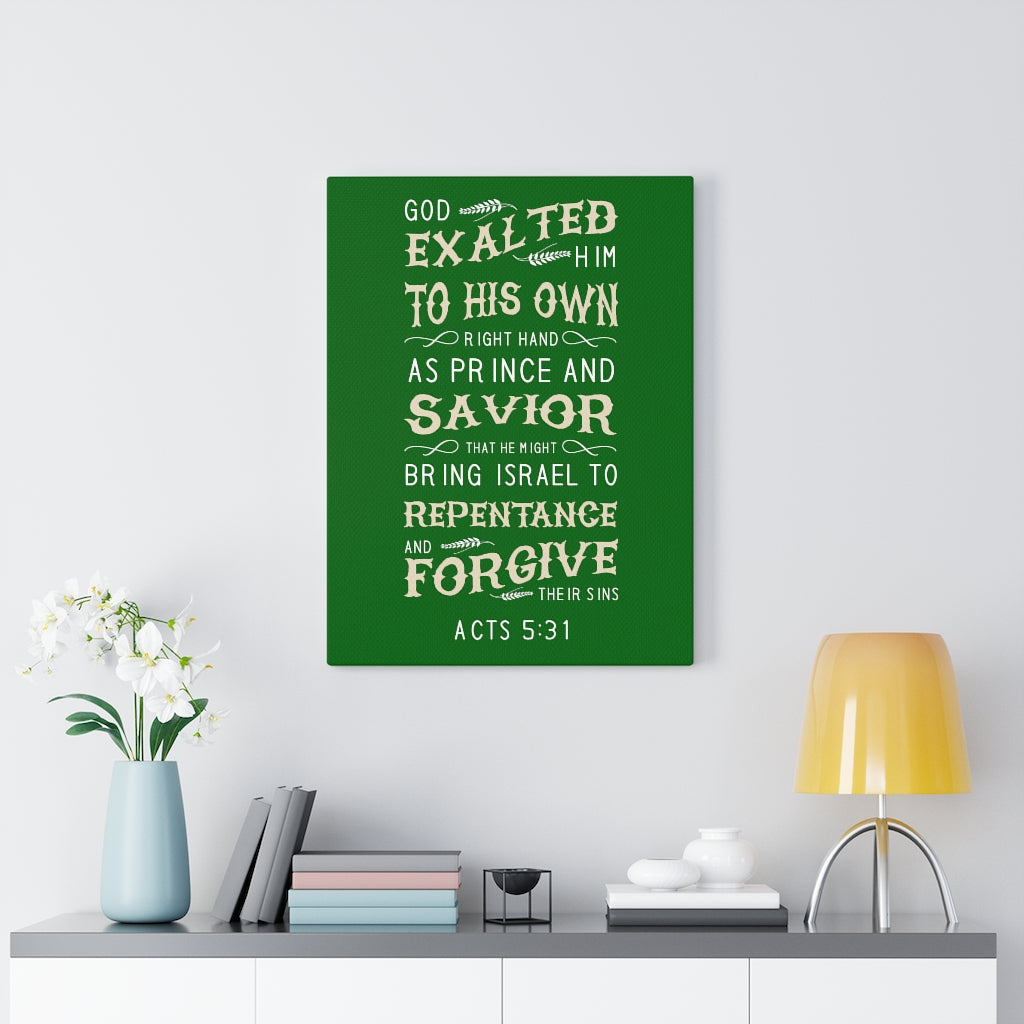 Scripture Walls Prince and Savior Acts 5:31 Bible Verse Canvas Christian Wall Art Ready to Hang Unframed-Express Your Love Gifts