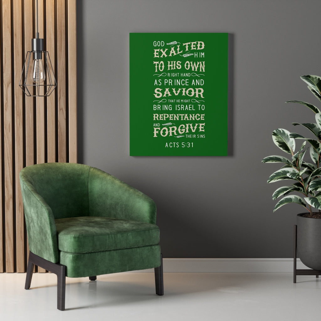 Scripture Walls Prince and Savior Acts 5:31 Bible Verse Canvas Christian Wall Art Ready to Hang Unframed-Express Your Love Gifts