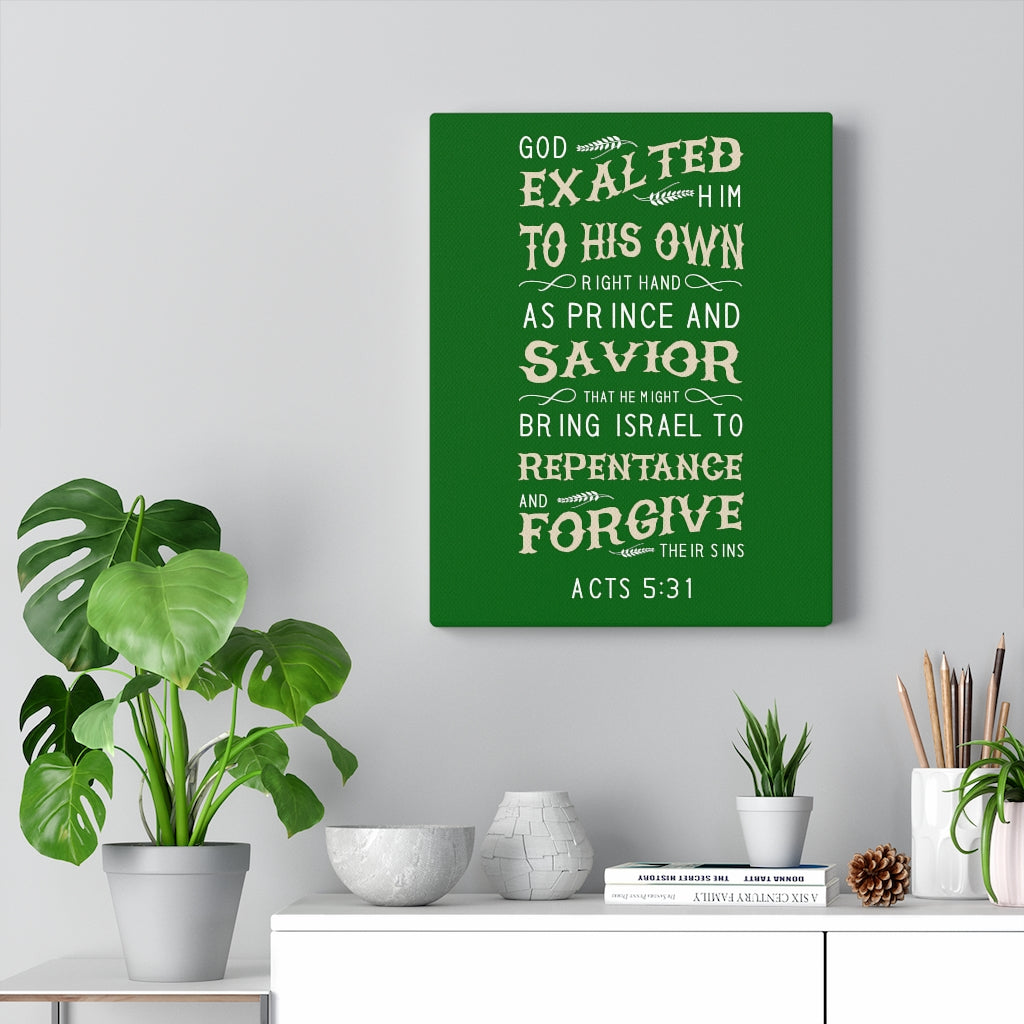 Scripture Walls Prince and Savior Acts 5:31 Bible Verse Canvas Christian Wall Art Ready to Hang Unframed-Express Your Love Gifts