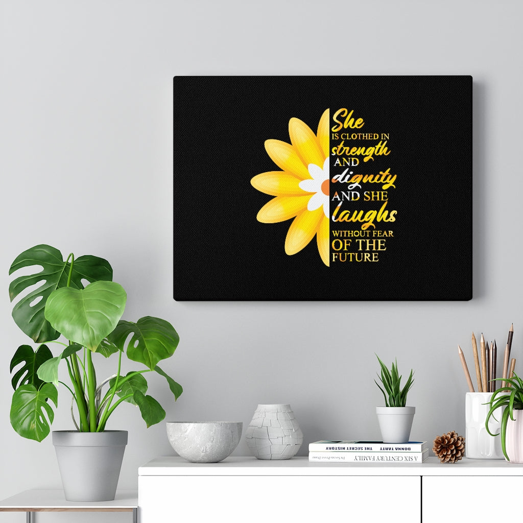Scripture Walls Proverbs 31:25 Clothed In Strength & Dignity Bible Verse Canvas Christian Wall Art Ready to Hang Unframed-Express Your Love Gifts