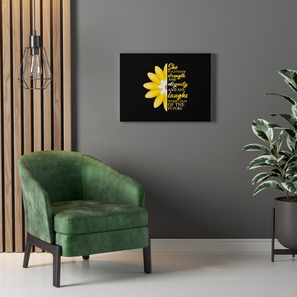 Scripture Walls Proverbs 31:25 Clothed In Strength & Dignity Bible Verse Canvas Christian Wall Art Ready to Hang Unframed-Express Your Love Gifts