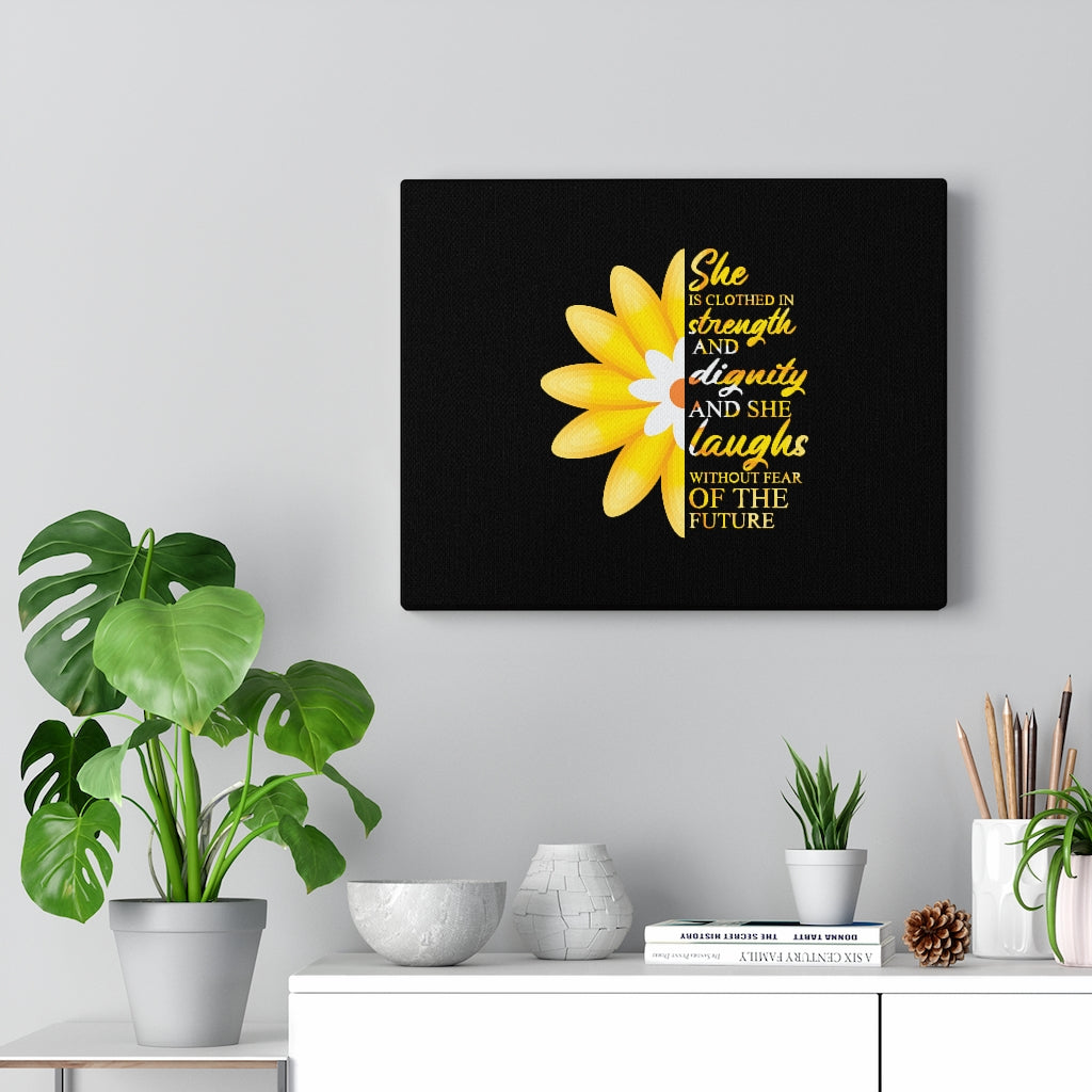 Scripture Walls Proverbs 31:25 Clothed In Strength & Dignity Bible Verse Canvas Christian Wall Art Ready to Hang Unframed-Express Your Love Gifts