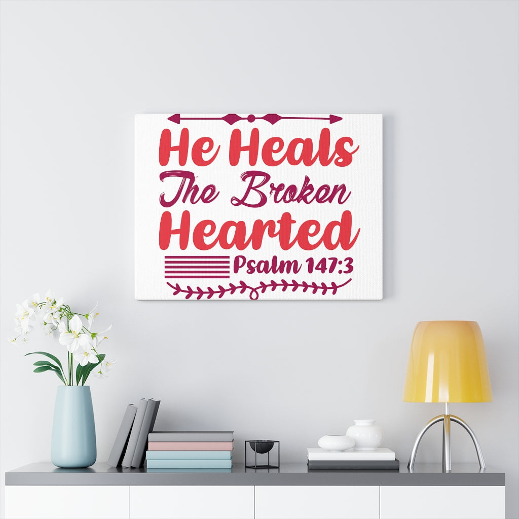 Scripture Walls Psalm 147:3 The Broken Hearted Bible Verse Canvas Christian Wall Art Ready to Hang Unframed-Express Your Love Gifts