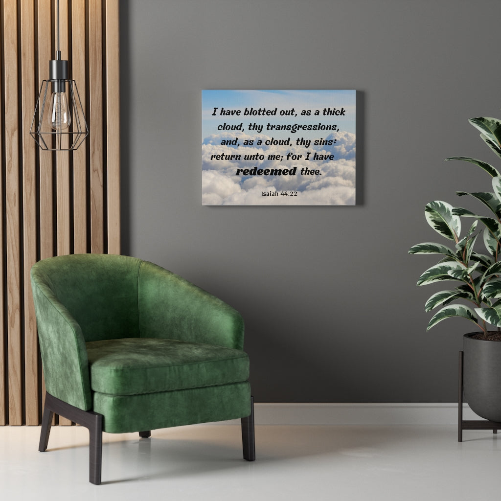 Scripture Walls Redeemed Isaiah 44:22 Bible Verse Canvas Christian Wall Art Ready to Hang Unframed-Express Your Love Gifts